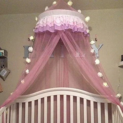 Princess-Style Dome Canopy Net with Ruffled Lace Trim