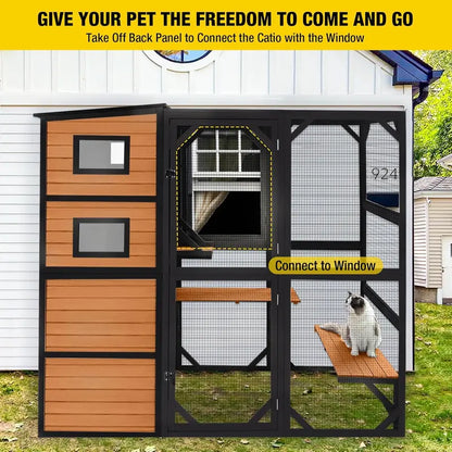 Aivituvin 4-Tier Weather-Resistant Cat Catio  70-Inch Tall x 77-Inch Long Enclosed Outdoor Play Space