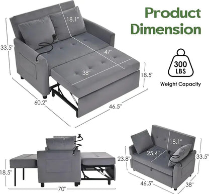 Compact 3-in-1 Loveseat Sleeper Sofa  Pull-Out Convertible Couch for Small Living Areas