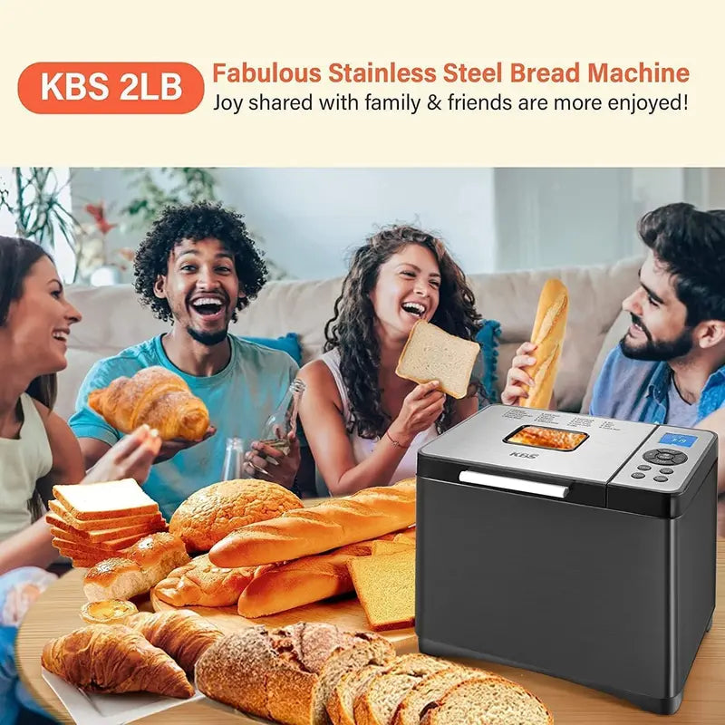 KBS 2LB Stainless Steel Bread Machine  19-in-1 Programmable Baker with Ceramic Pot and Three Loaf Sizes