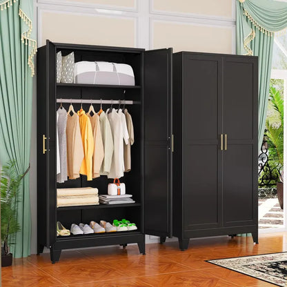 Industrial-Style Steel Armoire — 71-Inch Metal Clothing Storage Cabinet