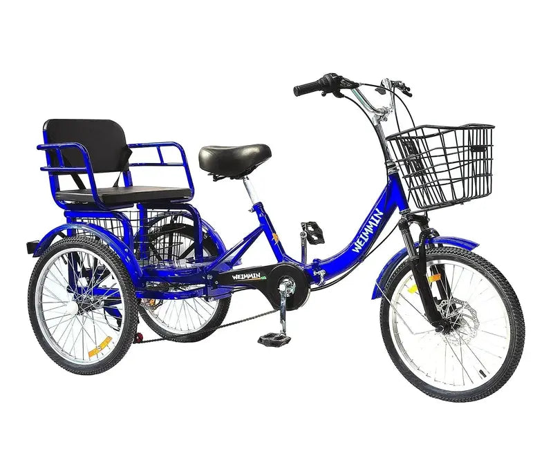 Foldable Adult Tricycle  20-Inch 7-Speed Blue Star-Striped 3-Wheeler for Comfortable Commuting