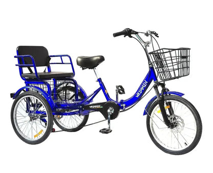 Foldable Adult Tricycle  20-Inch 7-Speed Blue Star-Striped 3-Wheeler for Comfortable Commuting
