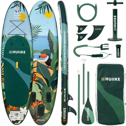 HUIIKE All-in-One Inflatable Paddle Board Kit with Pump, Paddle & Fins