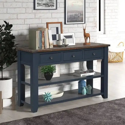 Wooden Console Table with Storage  3-Drawer + 2-Shelf Entryway or Living Room Organizer