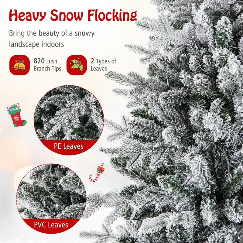 6-Foot Snow-Flocked Hinged Christmas Tree with 260 Color-Changing LEDs