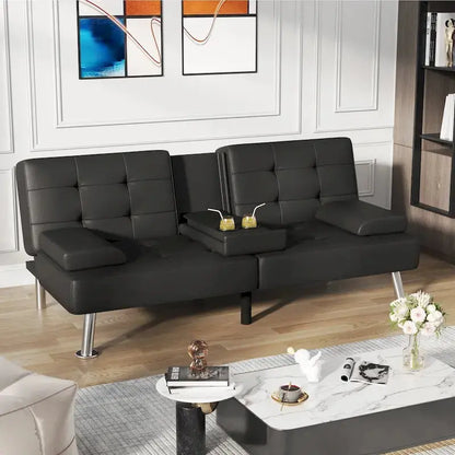 Homall Futon Sofa Bed  Convertible Lounge Couch with Cup Holders, Removable Pillows, and Dual-Function Design
