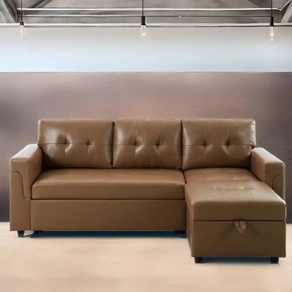 Convertible Reversible Sectional with Pull-Out Sleeper, Integrated Storage Chaise, and Sturdy Support Legs