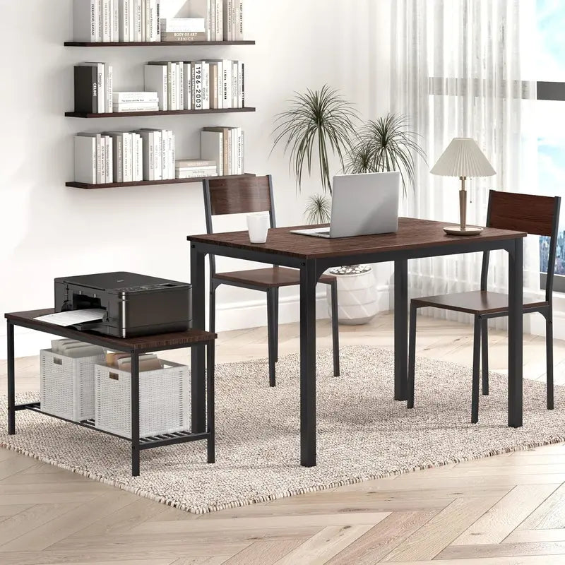 Contemporary Dining Set: Table with 2 Chairs and 1 Bench  Compact Bistro-Style Kitchen or Dining Room Set in Pure White