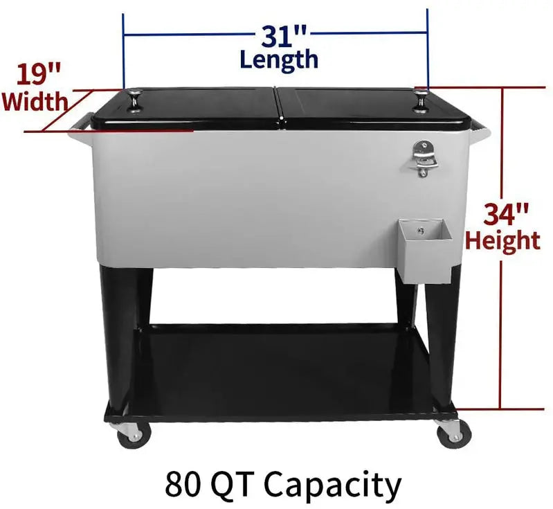 Mobile 80-Quart Party Cooler Cart  Stylish, Wheeled Beverage Bar for Entertaining