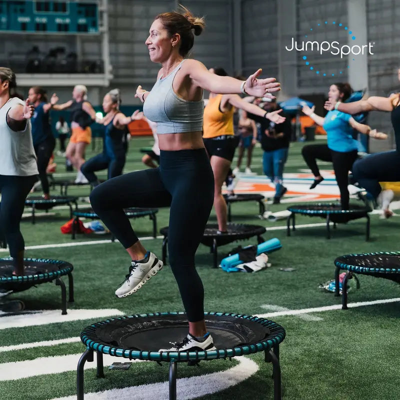 JumpSport 350 Pro Indoor Trampoline  39″ Fitness Trampoline with Enhanced Stability & Cardio Focus (Teal/Black)
