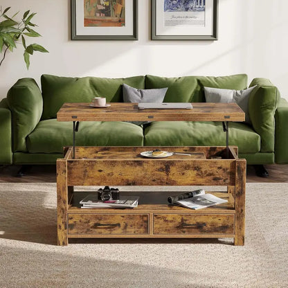 Lift-Top Black Coffee Table  Multi-Function Convertible Table with Drawers & Hidden Compartment for Living Room or Office