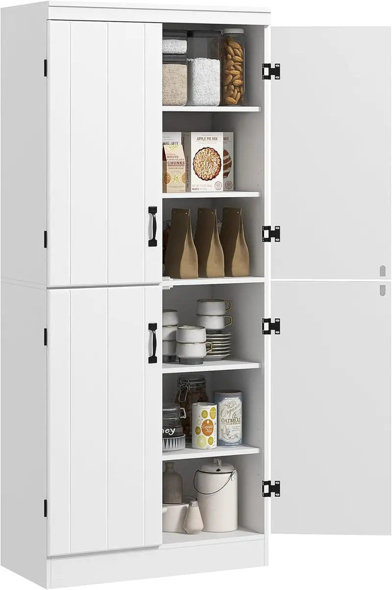 70.86-Inch Tall Freestanding Pantry Cabinet — Natural-Finish Storage Unit with 4 Doors & 2 Adjustable Shelves
