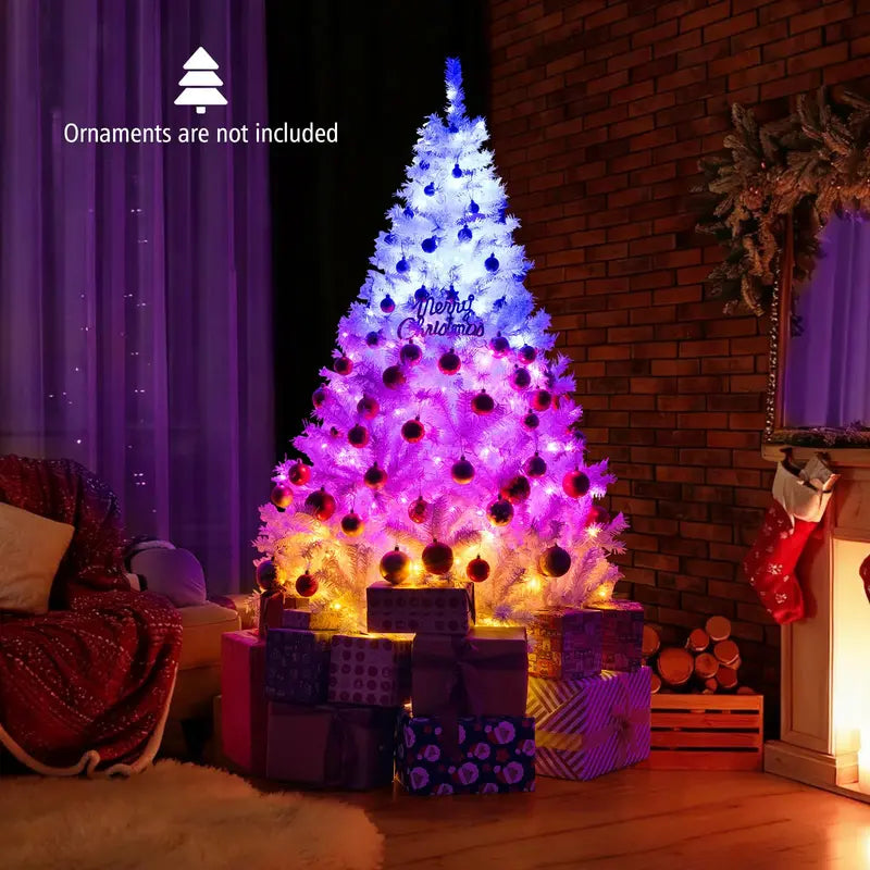 White Pre-Lit Christmas Tree  Dual-Mode Lighting: Warm White + RGB Color-Changing LEDs