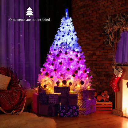 White Pre-Lit Christmas Tree  Dual-Mode Lighting: Warm White + RGB Color-Changing LEDs
