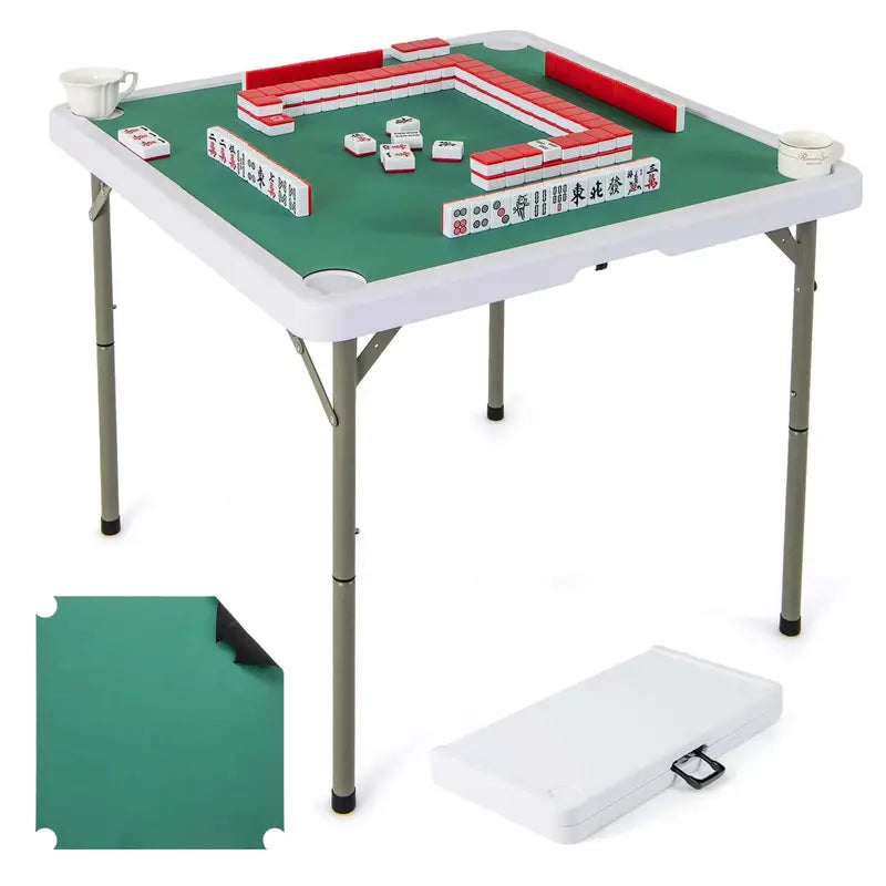 Costway 35-Inch Folding Mahjong Table  Green Felt Surface, Cup Holders & Carrying Handle