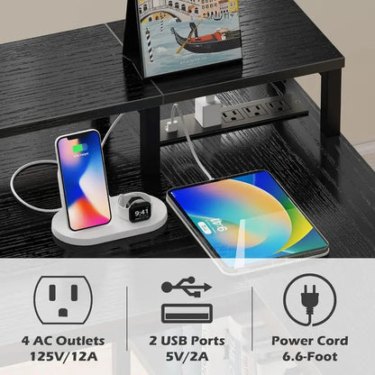 SUPERJARE L-Shaped Gaming Desk  RGB LED Lighting & Ergonomic Design