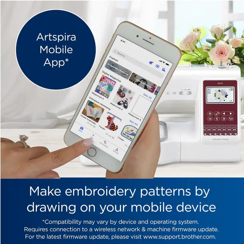 Brother SE725 Sewing & Embroidery Machine  Includes Artspira App and 50 Built-in Designs
