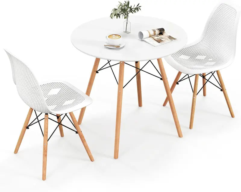 Modern 31.5-Inch Round Dining Set: White Table with Green DSW-Inspired Chairs and Solid Wood Legs—Optimized for Compact Homes and Restaurants