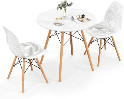 Modern 31.5-Inch Round Dining Set: White Table with Green DSW-Inspired Chairs and Solid Wood Legs—Optimized for Compact Homes and Restaurants