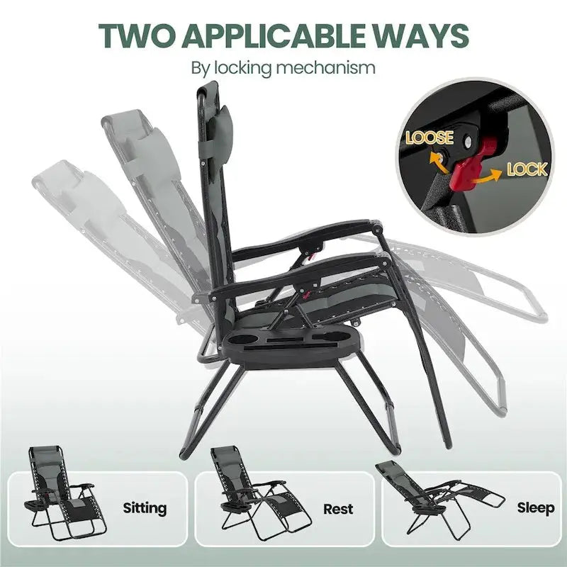 Yaheetech Twin Pack Outdoor Zero Gravity Lounge Chairs  26-Inch Padded Patio & Camping Seating