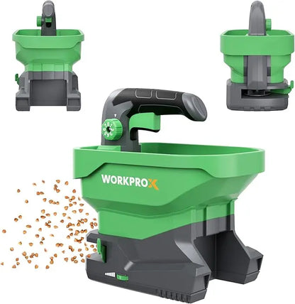 WORKPROX 7.2V Handheld Seed and Fertilizer Spreader  Rechargeable Broadcast Applicator for Lawns and Gardens