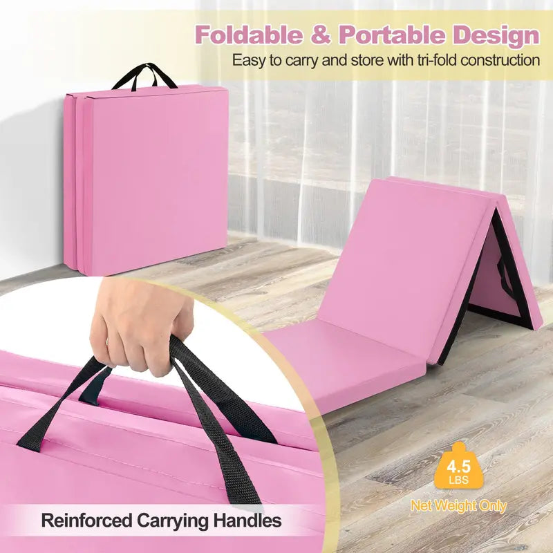6′ x 2′ Tri-Fold Exercise Mat  2-Inch Dense Foam Tumbling Pad with Integrated Carrying Handles
