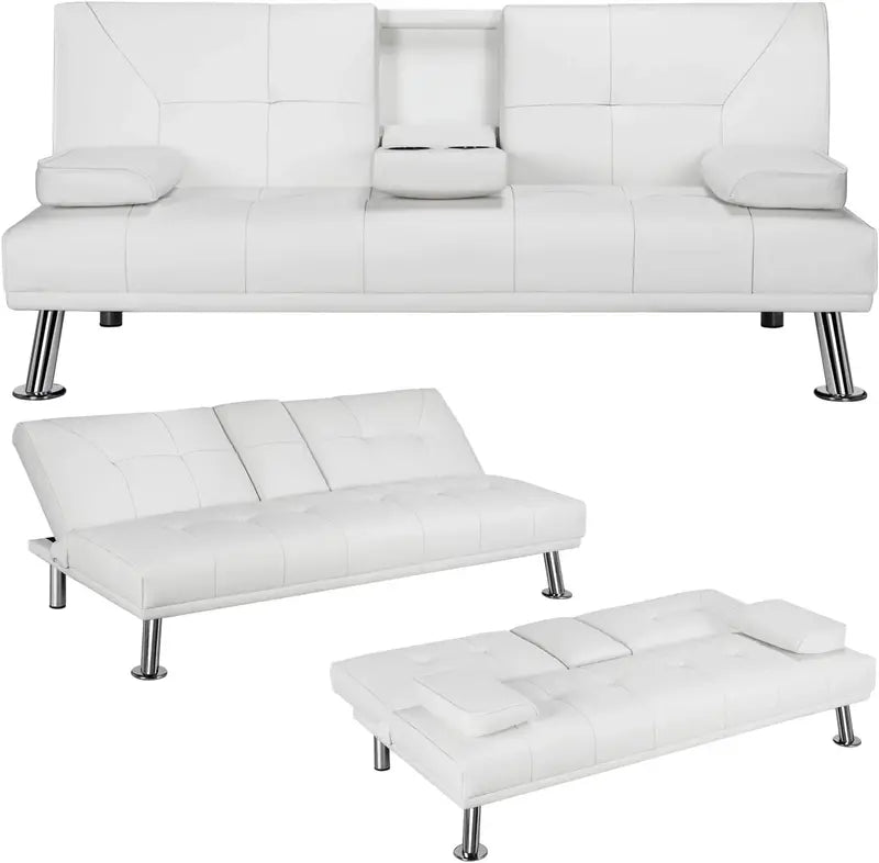 Yaheetech Convertible Sofa Bed  Faux Leather Reclining Loveseat with 3-Position Adjustability & 772-Lb Weight Limit