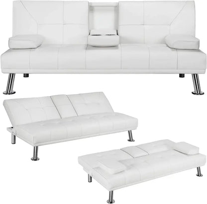 Yaheetech Convertible Sofa Bed  Faux Leather Reclining Loveseat with 3-Position Adjustability & 772-Lb Weight Limit