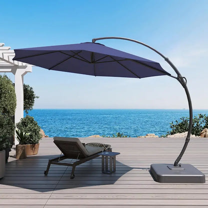 LAUSAINT HOME 11-Foot Cantilever Umbrella — Curvy Offset Design with 360° Rotation, Base Included, Beige Finish