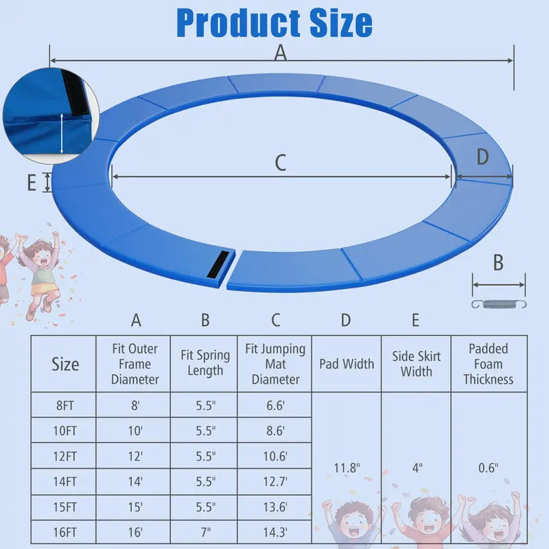 14-Foot Universal Round Trampoline Safety Pad  Waterproof Protective Cover