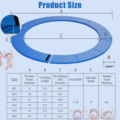 14-Foot Universal Round Trampoline Safety Pad  Waterproof Protective Cover