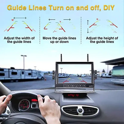 AMTIFO RV Backup Camera Wireless Touch-Key 7-Inch Monitor Split Screen 4 Channels for Campers/5th Wheels