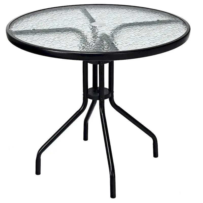 Costway 32-Inch Outdoor Patio Round Table  Tempered Glass Top with Powder-Coated Base