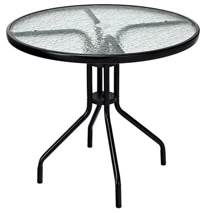 Costway 32-Inch Outdoor Patio Round Table  Tempered Glass Top with Powder-Coated Base