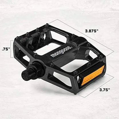 Mongoose Lightweight Durable Alloy Bike Pedals for Adults  1/2″ & 9/16″ Adapters, Reflective Strips, Wide Platform