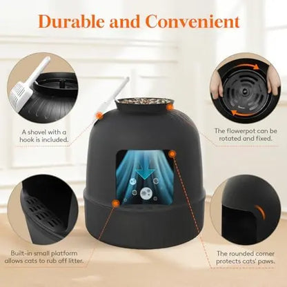 Lifewit Hidden Litter Box with Faux Plant & Scoop | Odor Control & Carbon Filter | Black | Living Room/Bathroom Friendly