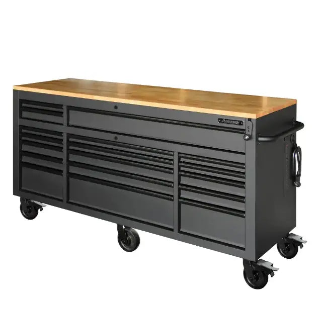 72-Inch Gloss Black Mobile Workbench  Standard-Duty Tool Chest with Casters and Organized Storage