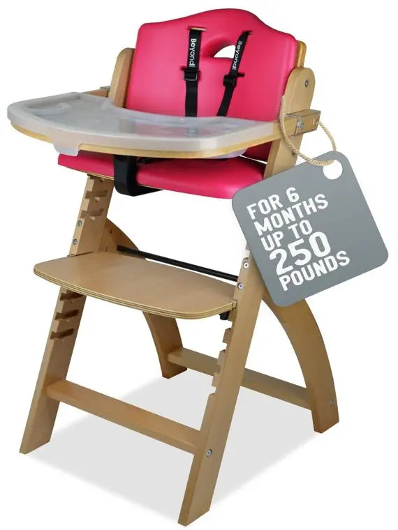 Brand Adjustable High Chair, Natural Wood & Dove Grey Cushion, Stain & Water Resistant, for Babies/Toddlers 6 Months+, Supports Up to 250 Lb
