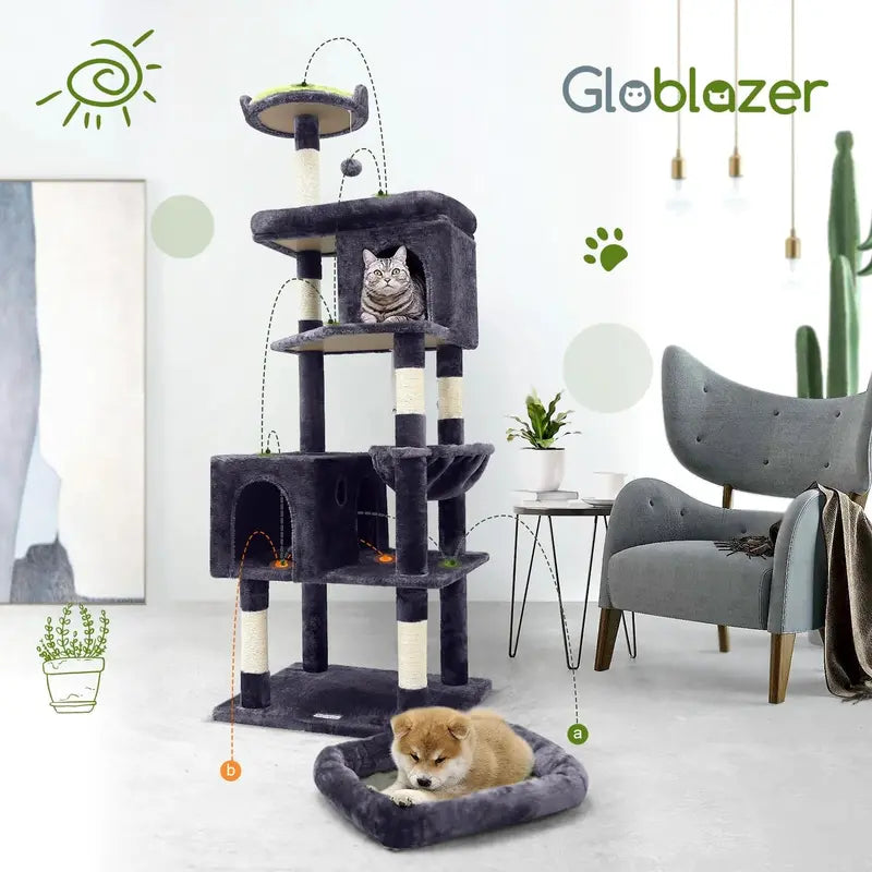 Globlazer 72in Maine Coon Cat Tree with Triangular Stability & Oversized Platform for Large Cats