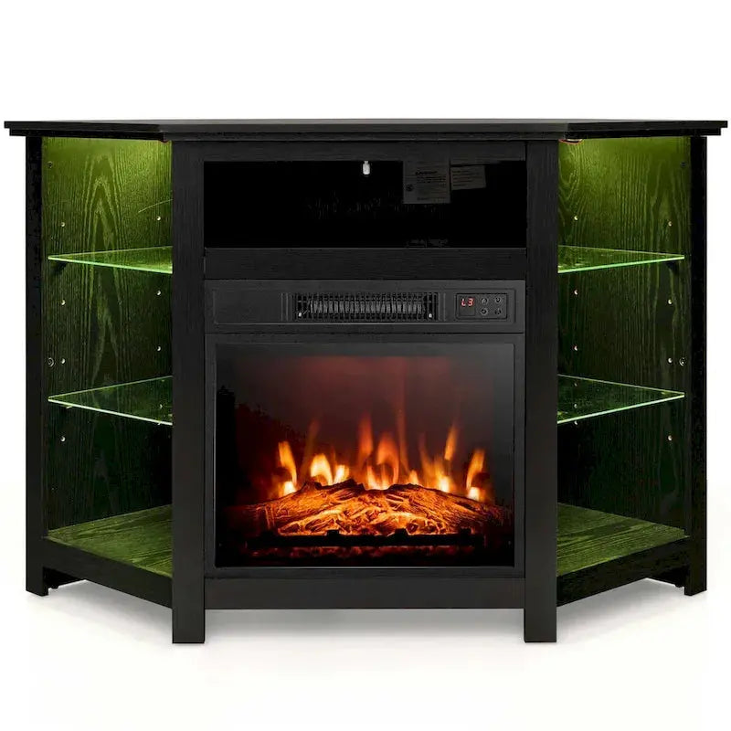 Costway Electric Fireplace TV Stand  LED-Lit Media Console with 18″ Heater & Adjustable Flame Effects