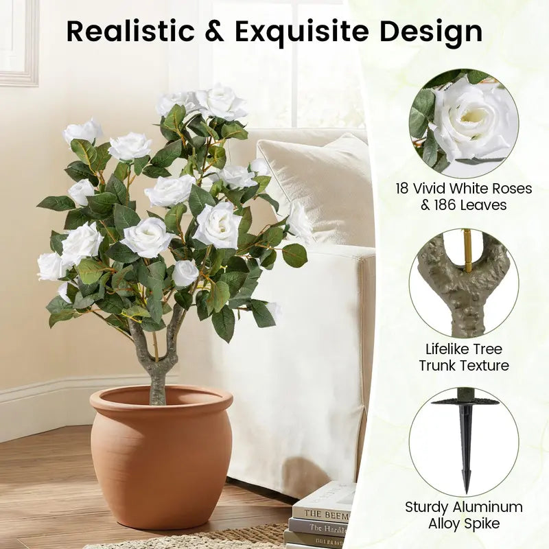 2-Pack Artificial Rose Flower Trees  31.5-Inch Tall, Ground Spikes, 18 Blooms Each