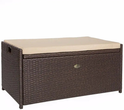 Barton Rattan-Style Outdoor Storage Bench: 60-Gallon Waterproof Deck Box with Cushioned Seat