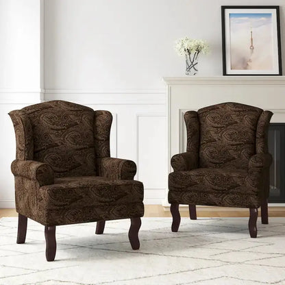 Set of 2 Wingback Accent Chairs ¡ª Traditional Upholstered Armchairs for Living Room or Bedroom