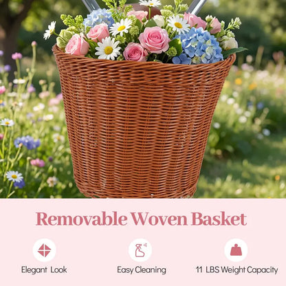 Classic Beach Cruiser Bike  Front Basket, Rear Rack, Bell  Designed for Teens & Adults