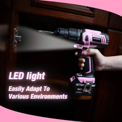 WORKPRO 20V Pink Lithium-Ion Cordless Drill Driver Kit  Pink Ribbon Edition