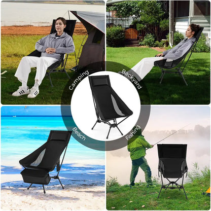 High-Back Portable Outdoor Chair for Beach, Hiking, and Backyard Use