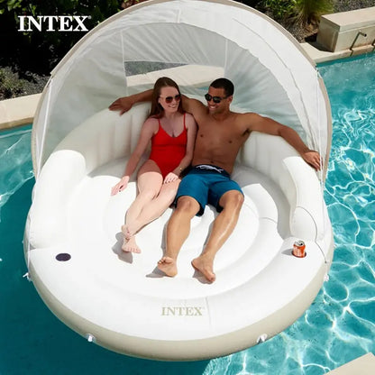 58292EP Inflatable Canopy Lounge Float  Oversized Pool Island with Detachable Shade & Drink Holders