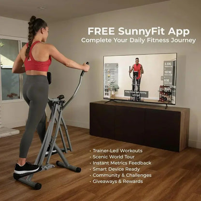 Sunny Health & Fitness Smart Air Walker  Low-Impact Elliptical with 30-Inch Stride & Glider Motion
