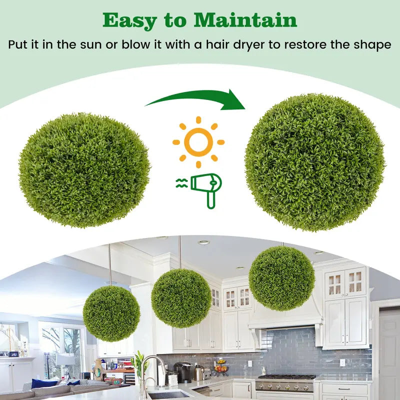 2-Pack 20-Inch Artificial Boxwood Topiary Balls  UV-Resistant Round Faux Plants for Outdoor Use